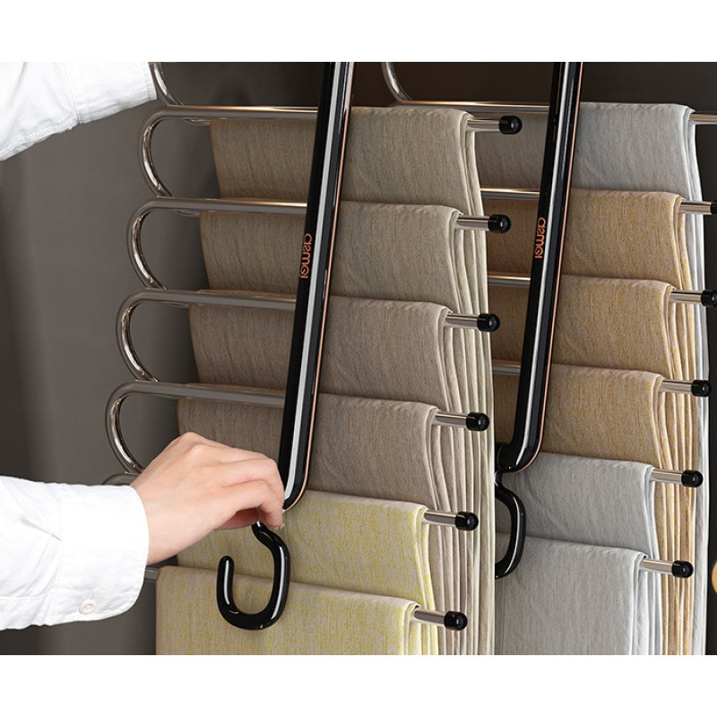 Foldable 6-Layer Trouser and Pants Hanger in use
