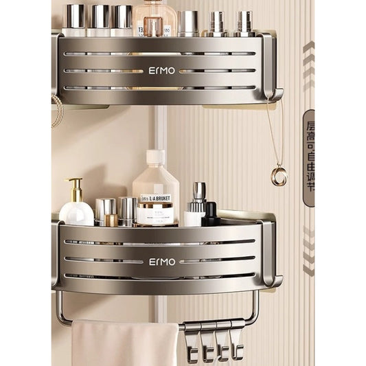 Gunmetal Corner Shower Caddy Shelf with bathroom products