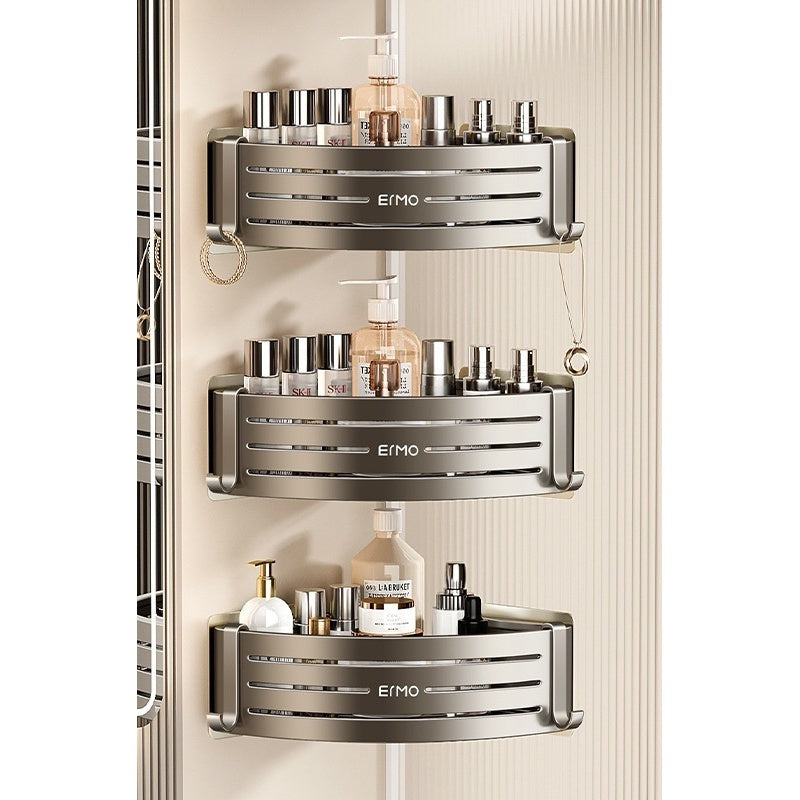 Gunmetal Corner Shower Caddy Shelf mounted in bathroom
