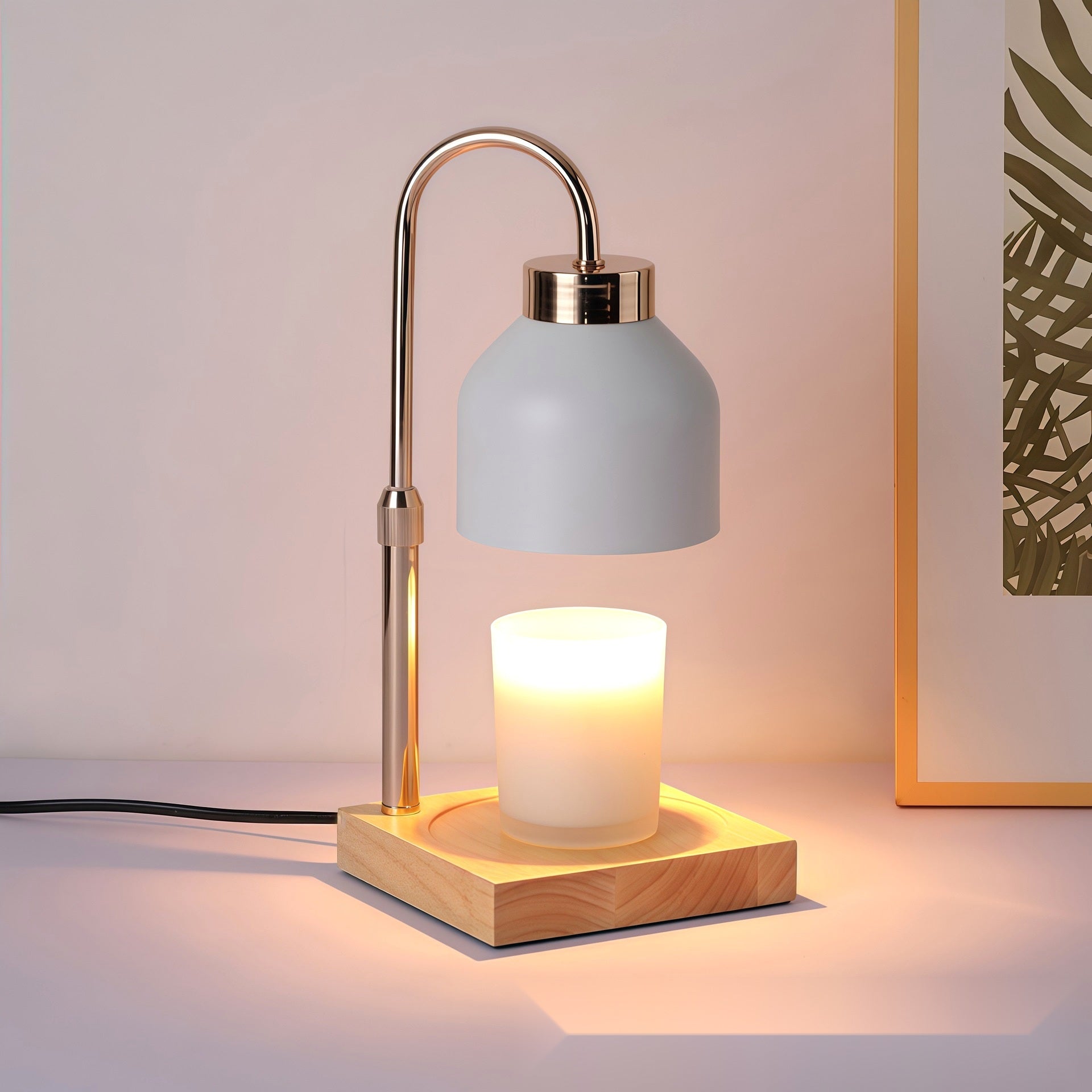 Nestora kaarsverwarmer lamp in grijs in een modern interieur