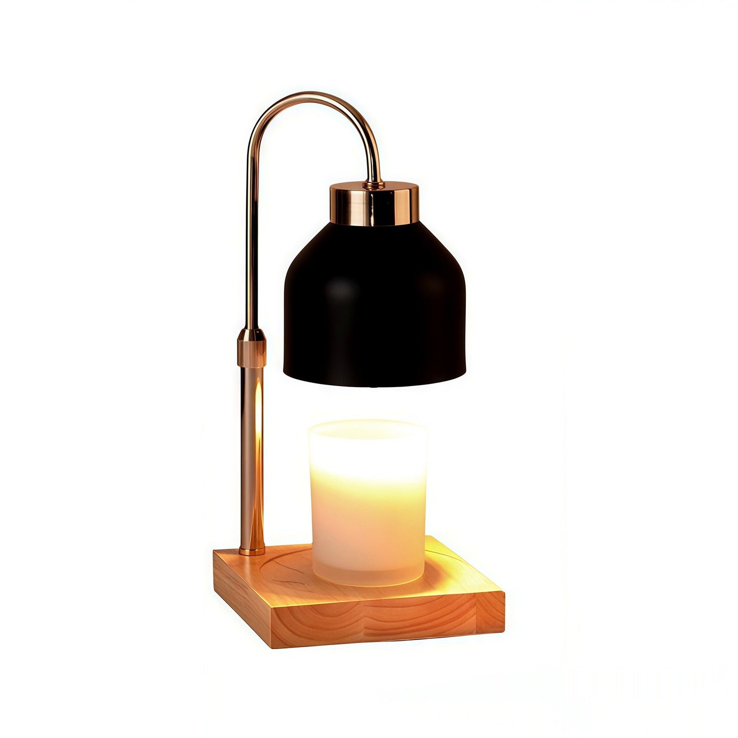 Nestora kaarsverwarmer lamp in zwart met houten voet